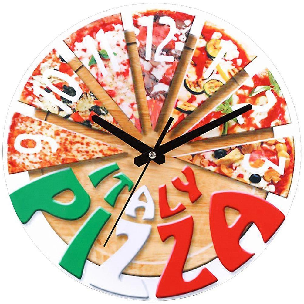 Unique Round Wall Clock Funny Pizza Pattern Hanging Clock Western Restaurant Wall Decor