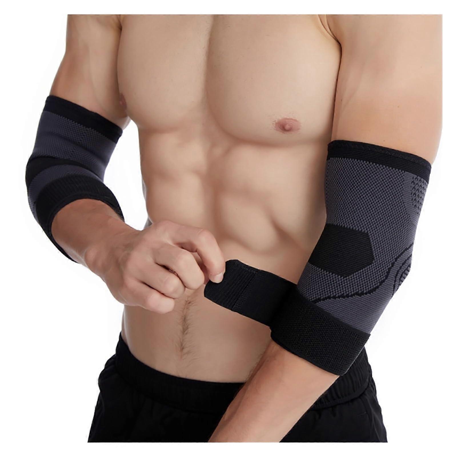 Elbow Braces Set Of 2 - Compression Sleeve For Tennis & Golfers Elbow, Weight Lifting Support, Black, Size M