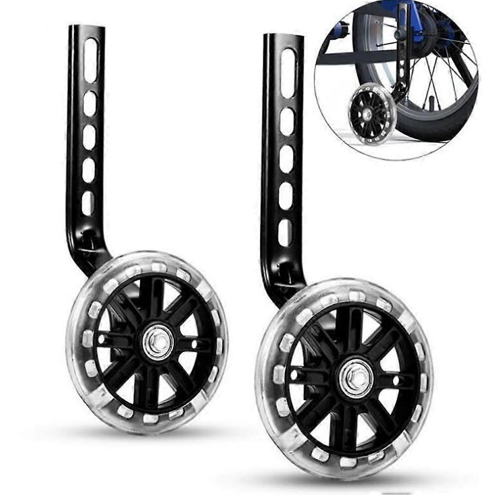 Flashing Wheel for Bicycle, LED Balance Training Wheels for 1220 Inch Bicycles with Adjustable Height, Universal Stabilizer Glitter Black