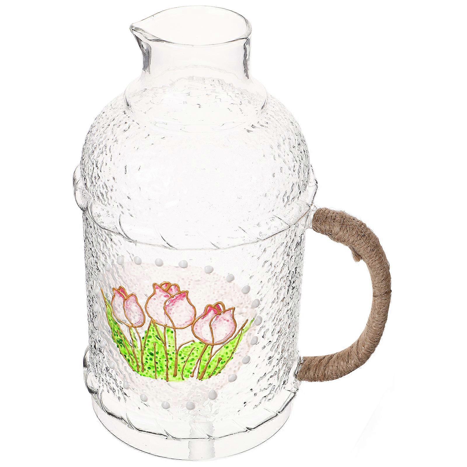 Glass Pitcher with Lid   Heat Resistant Water Kettle for Tea, Juice & Cold Drinks   Elegant Tulip Design   Home Use