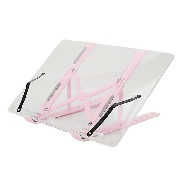 Folding Book Stand for Reading Multifunctional Adjustable Acrylic Desk Book Holder with Page Clips for Elderly Pink