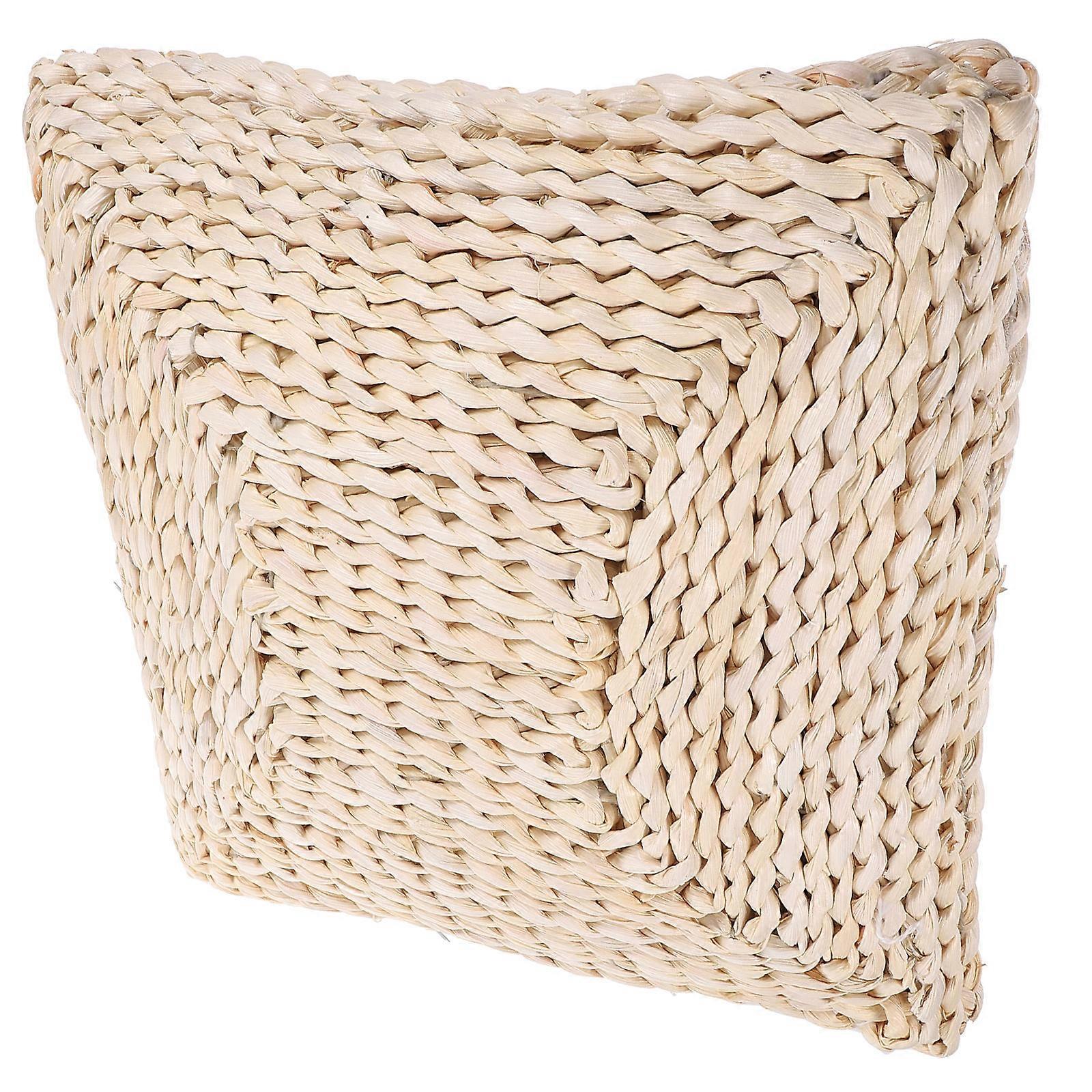 Woven Floor Pillow Khaki Straw Cushion for Home Use Japanese Style Seating Mat 18x18 Inches