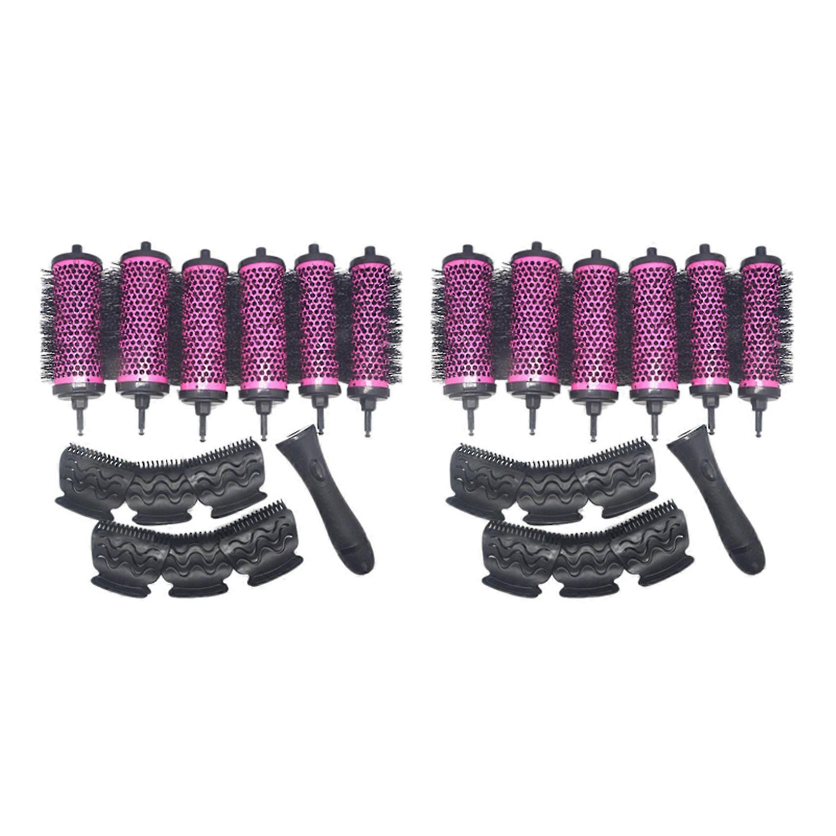 12pcs/set 3 Sizes Detachable Handle Hair Roller Brush with Positioning Clips Ceramic Curler Comb Hai
