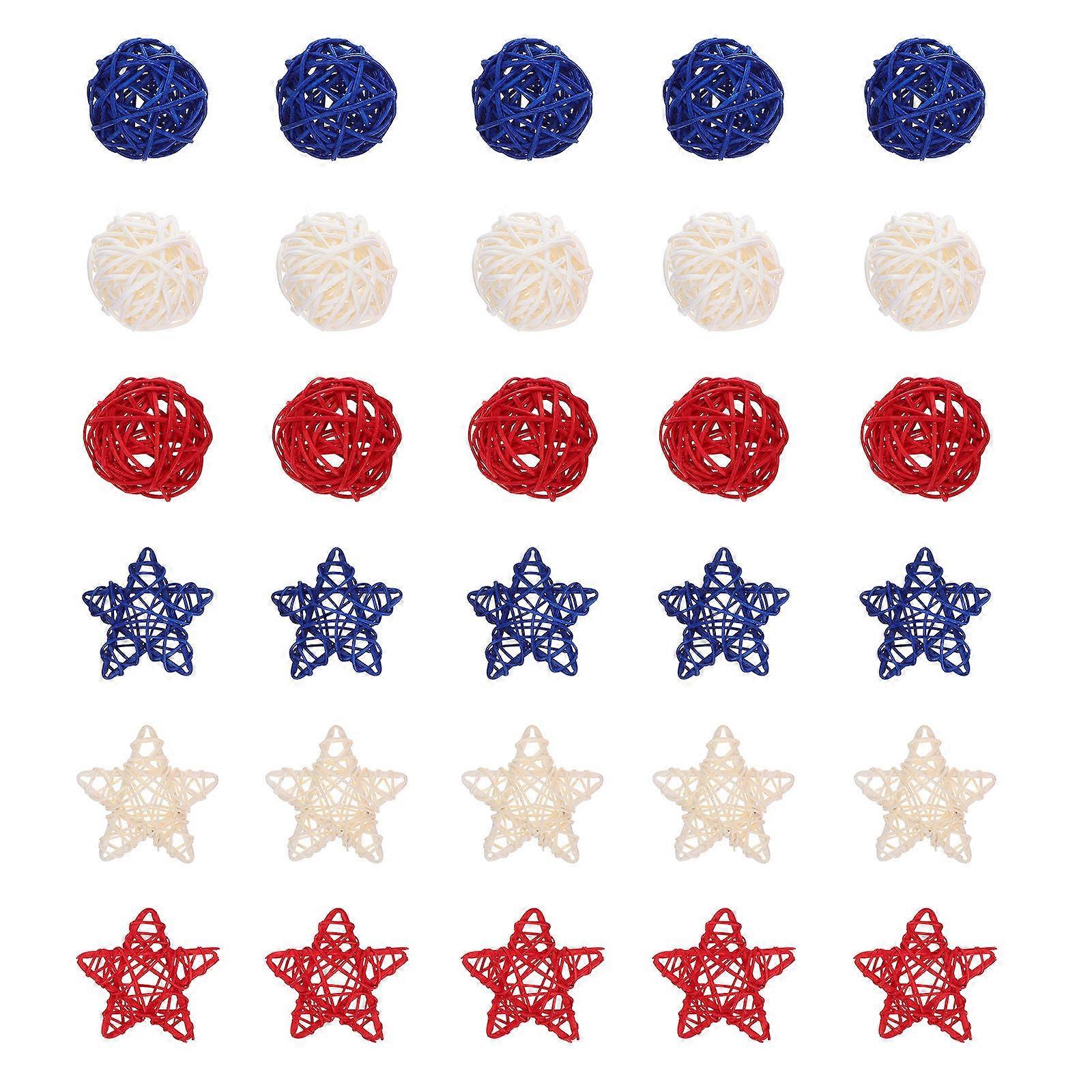 Artificial Rattan Decoration Rattan Balls Spheres Fourth of July Celebration Table Decoration Assorted Color 2×2×2in DIY Vase Filler 30Pcs