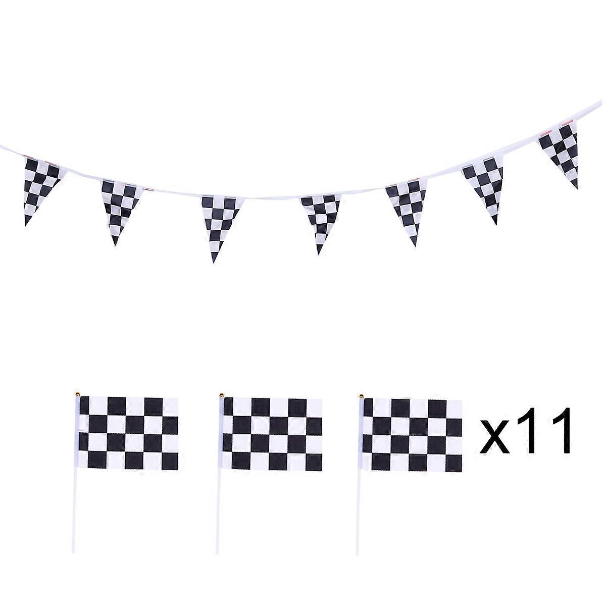 Assorted Color Racing Banner Polyester Streamer Decoration for Party with Chequered Patterns 11pcs
