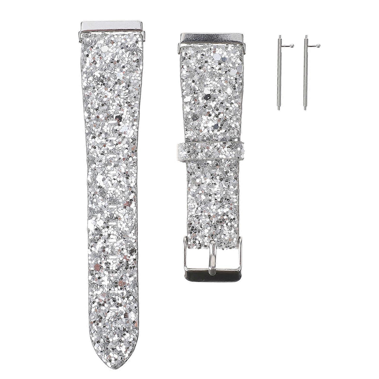 Glitter Watch Strap for Decoration Silver Comfortable Durable Compatible with Fitbit 2 SE