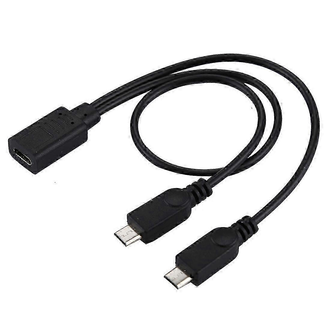 Cavo a Y adattatore USB-C Type-C femmina a 2 x Micro USB maschio Lunghezza totale circa 30 cm