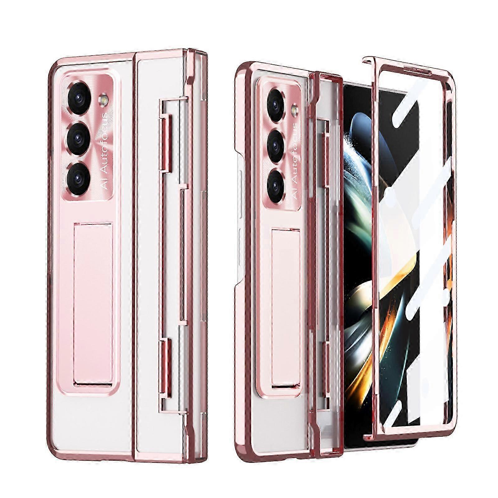 Z Fold 5 Case with Stand, Luxury Transparent Plating Case Built-in Screen Protector and Kickstand Cover for Samsung Galaxy Fold 5