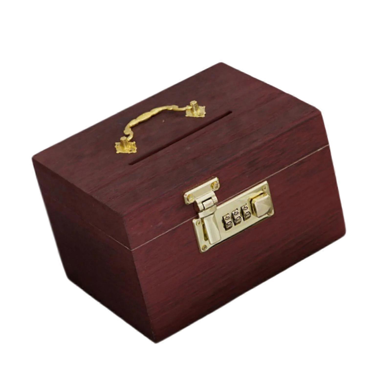 Antique Designs Wood Box Combination Lock Multiple Compartments Rectangular Storage Case for Accessories Office  XS