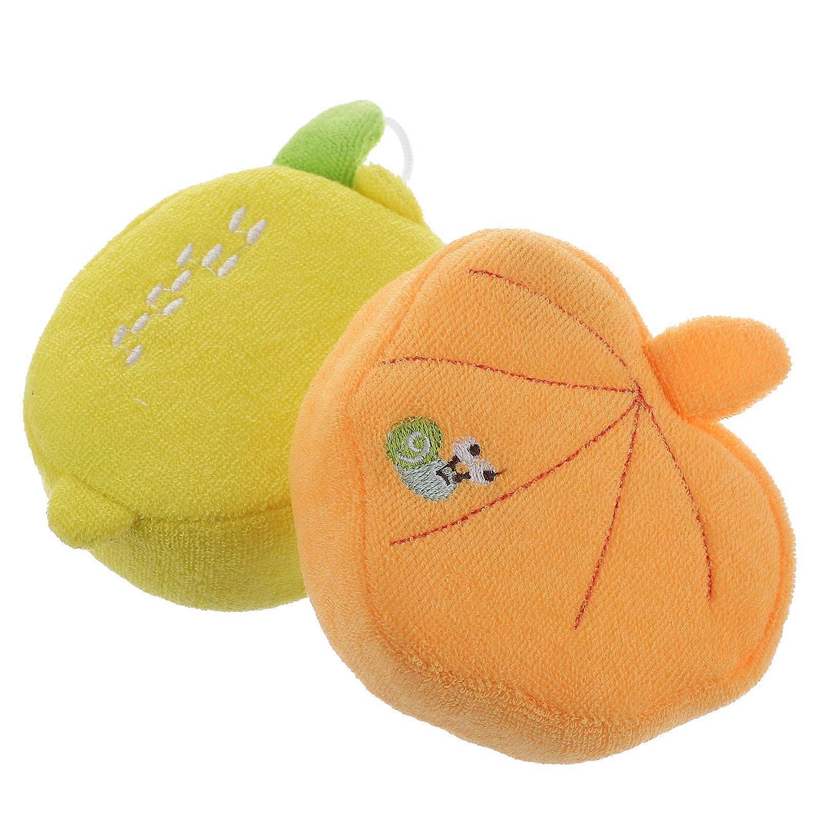FruitShaped Bathing Sponge Balls for Kids with Assorted Colors 2 Pieces Cartoon Shower Scrubbers for Bath Use