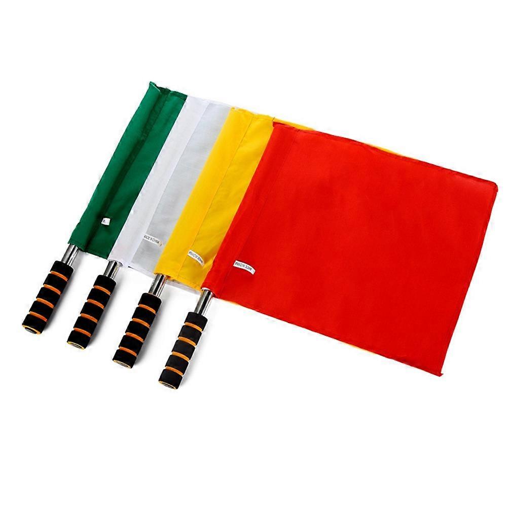 White Cotton Cloth Referee Flag with Stainless Steel Pole for Match Use Lightweight and Durable 4 Pieces