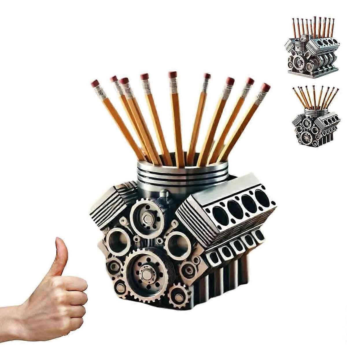 Pen Holder with V8 Motor, Business Card Holder, Desk Organiser (B)