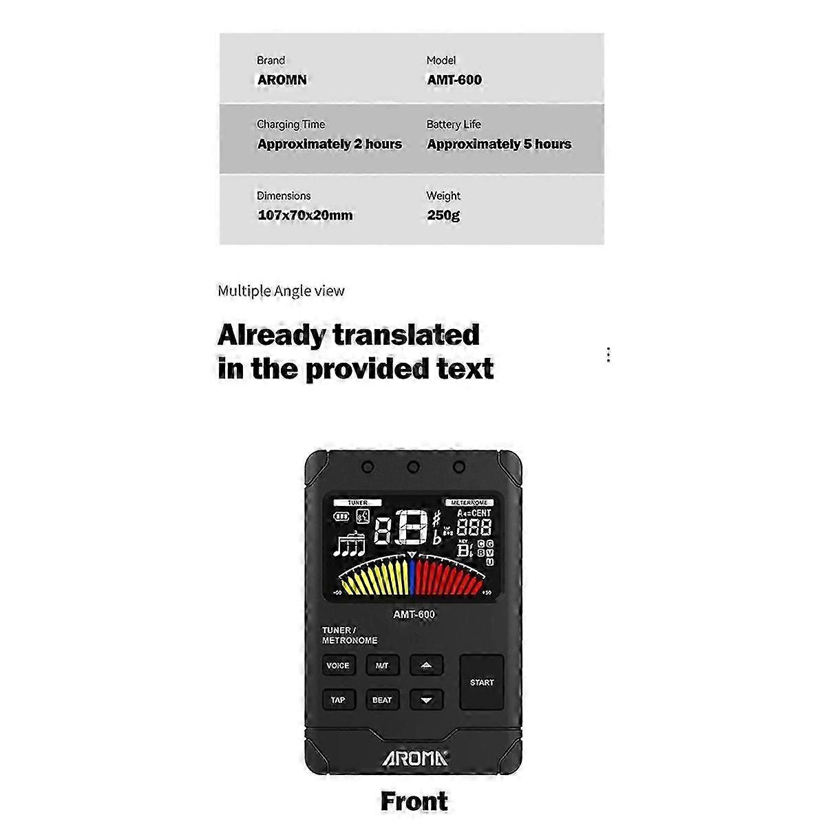 AROMA Universal Metronome Tuner Rechargeable Digital Metronome with English Vocal Counting and TAP F
