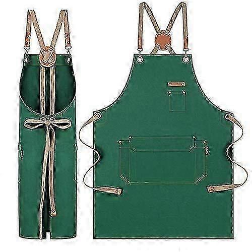 Kitchen Apron with Pockets, Cross Back Design (Green)