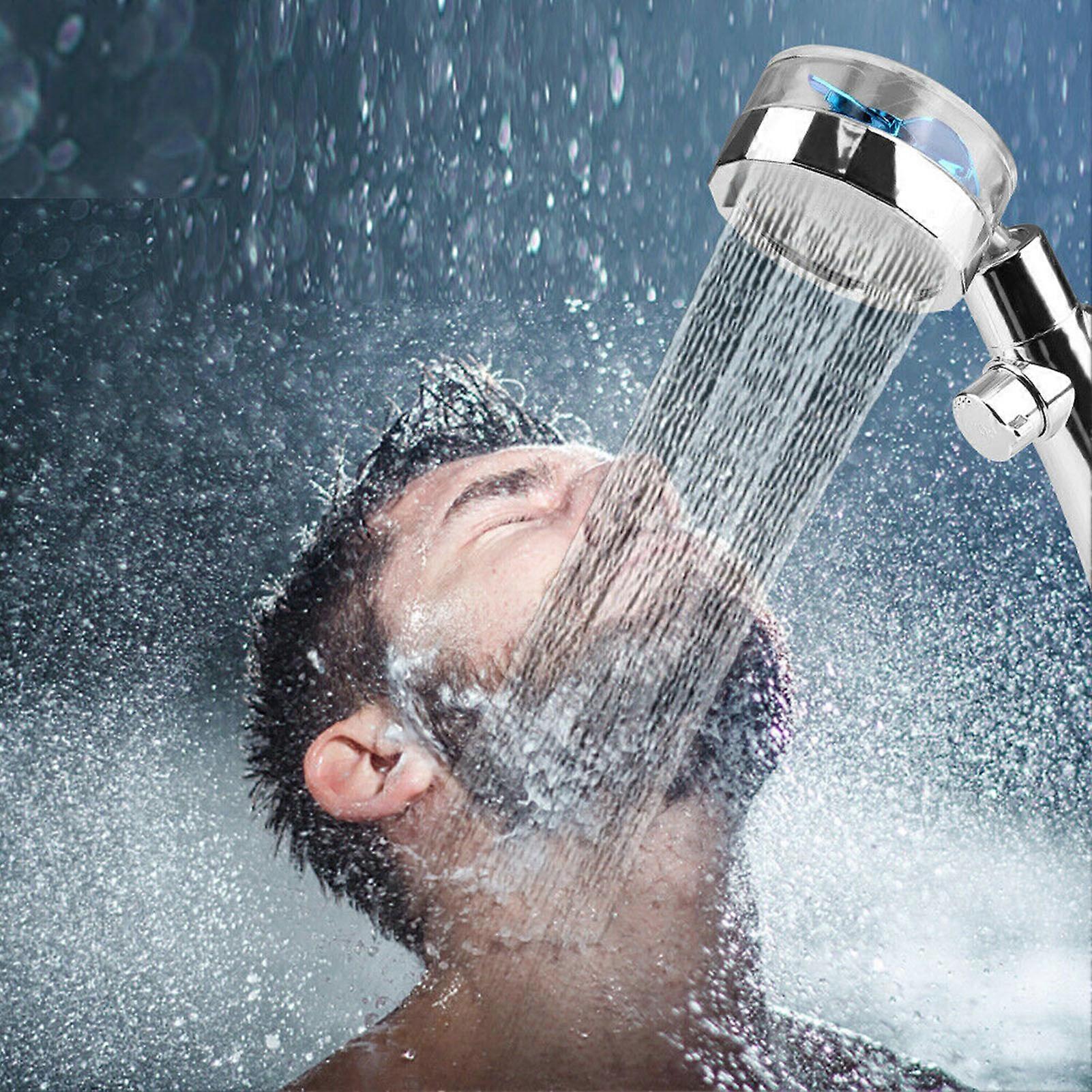 Handheld High Pressure Turbo Propeller Shower Head 360° Rotated Powerful Water Saving Hand Spray A Key Turn On\Off