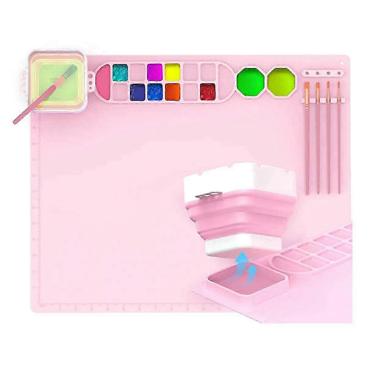 シリコンペインティングマット、カップ付き&クラフトブラシクリーニングツール5個付き-アート愛好家のための大型アーティストマット、50.8cm x 40.6cm