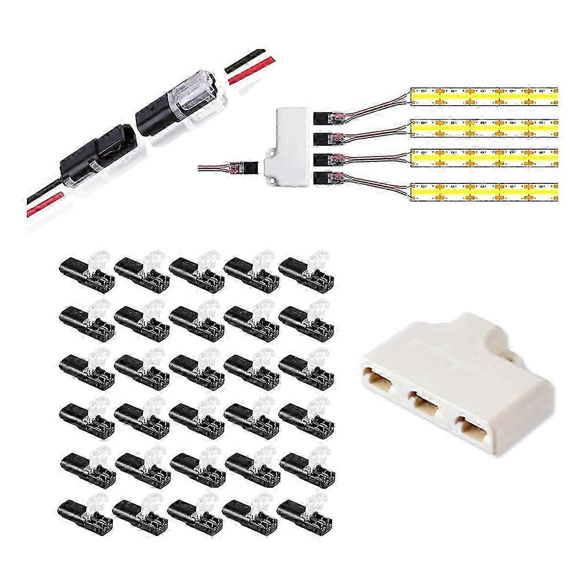30Pack Double - Wire Pluggable 2/3/4 Pin 3 Way LED Wire Connectors