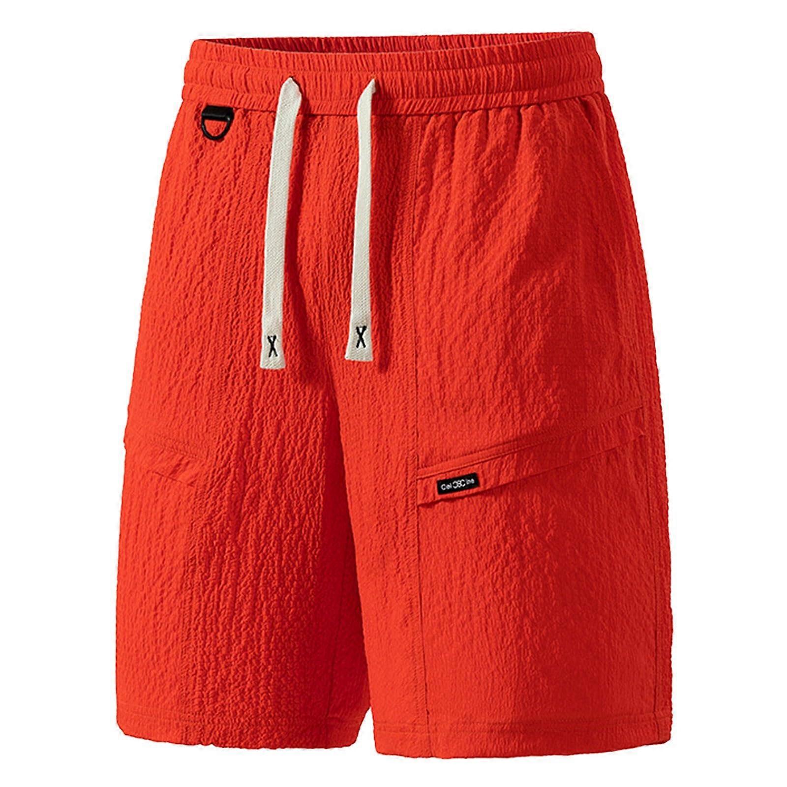 Sports Shorts Men's Plain Cotton Linen Blend Breathable Leisure Shorts With Elastic Drawstring Waist XXL Red Stretch