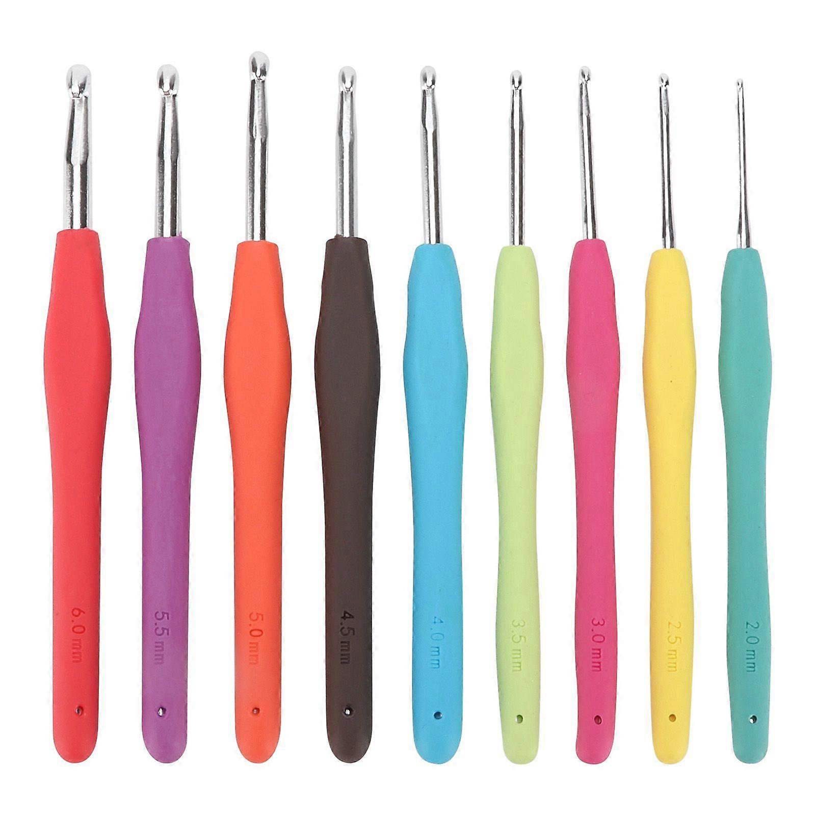 9Pcs Crochet Hooks 2mm6mm Ergonomic TPR Soft Handle Aluminum Hooks Needles for Arthritic Hands