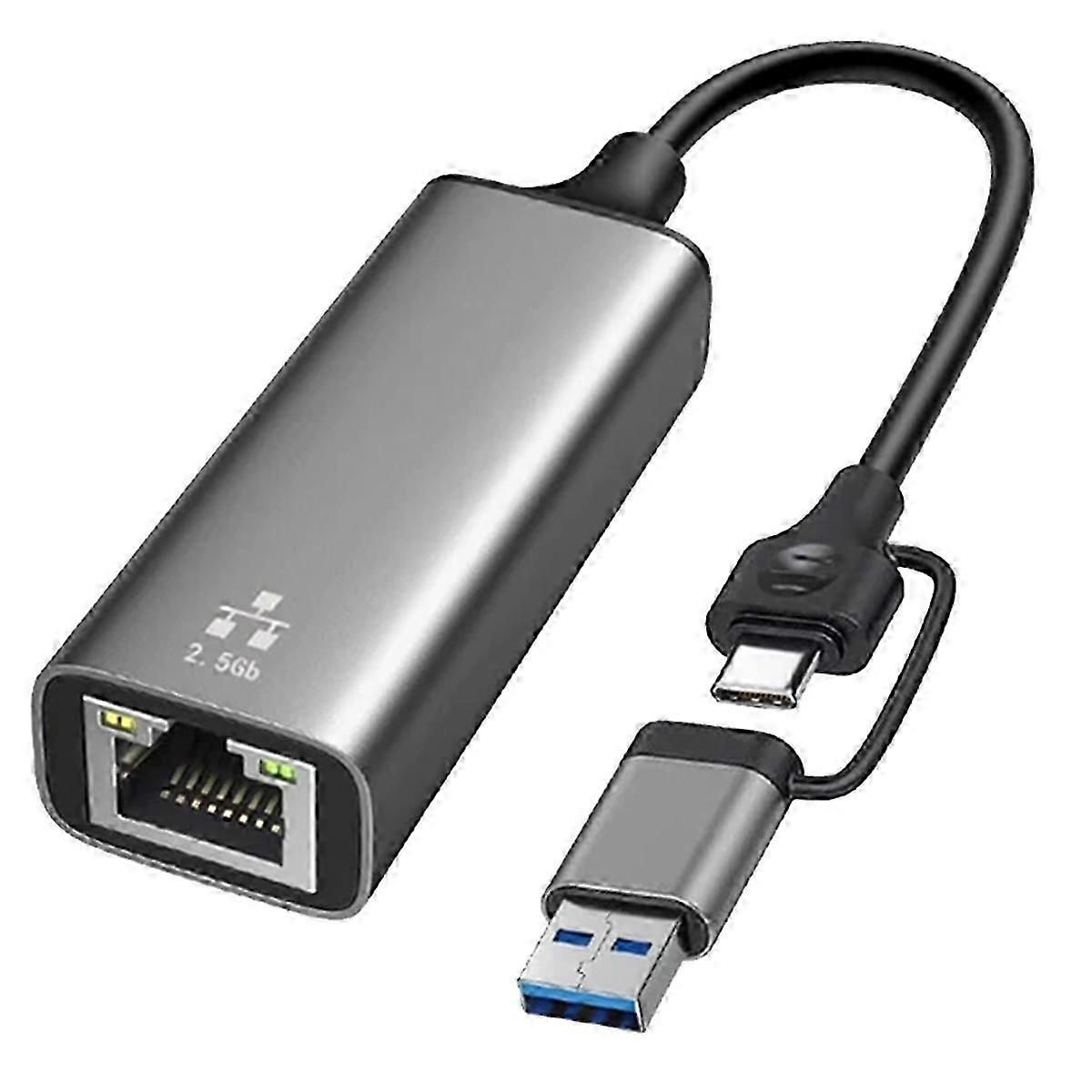 Usb/Type-C Dual-Head 2-in-1 2.5g Network Card Converter Rj45 Adapter