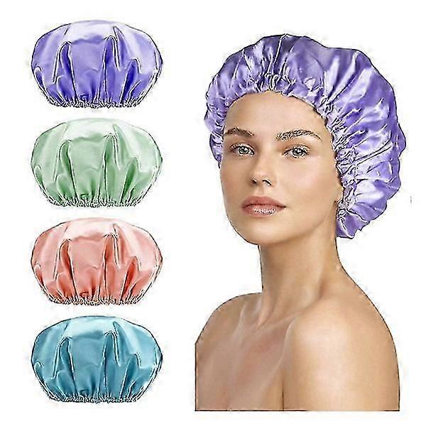 4-pack shower caps for women, double waterproof layer cap. Cs fast