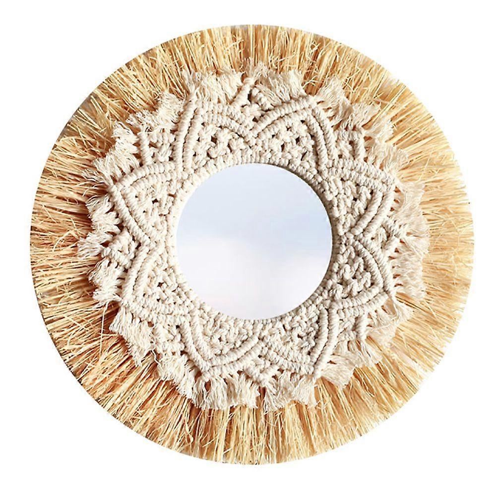 Nordic Straw Woven Hotel Bed and Breakfast Wall Boho Decor Handwoven Mirror Macrame Decorative Mirr