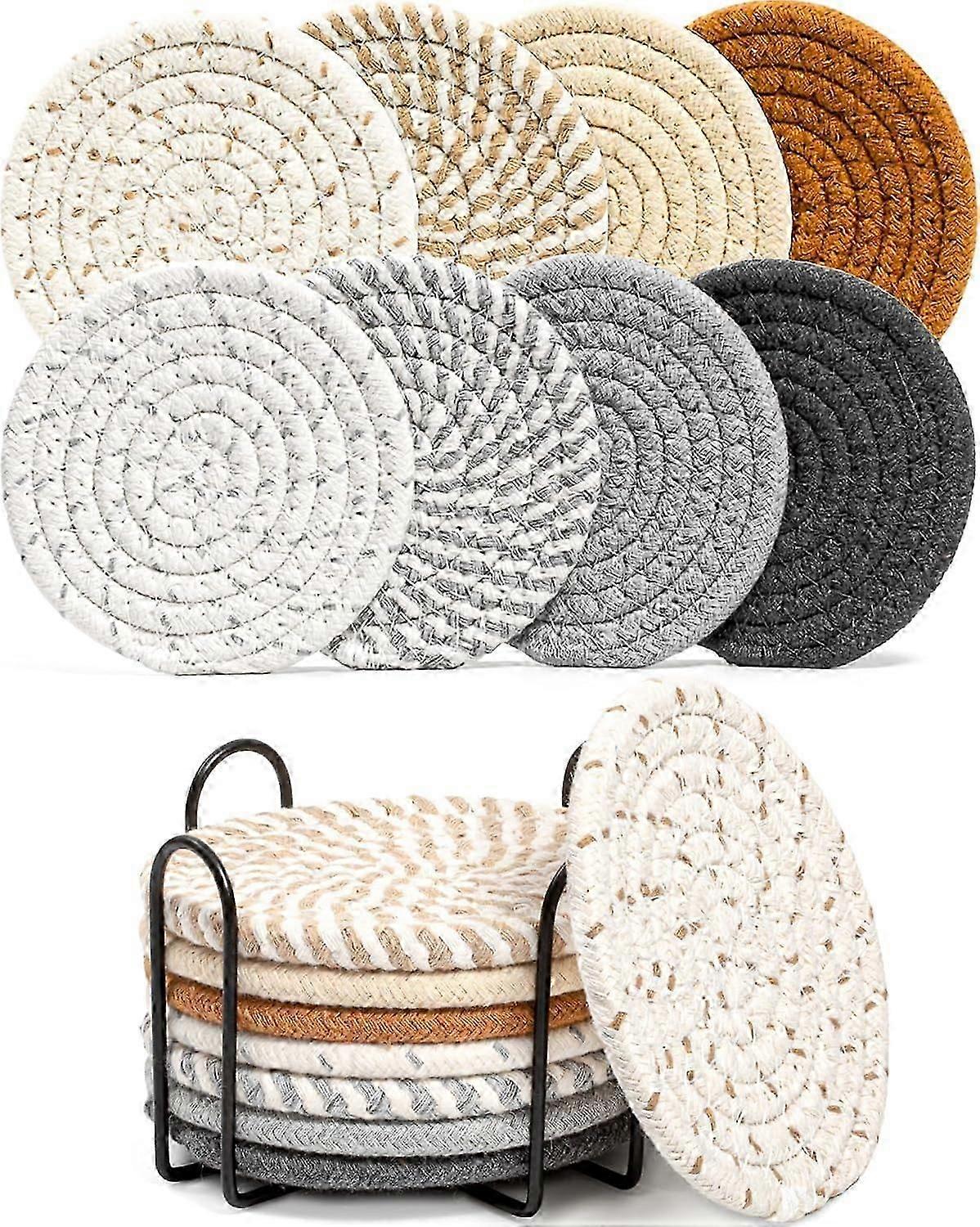 8 Coasters with Holder - Coasters - Coasters - absorbent coasters - Coaster set - Drink Coasters - Round - cotton - 8 colors - Bohemian - Gi