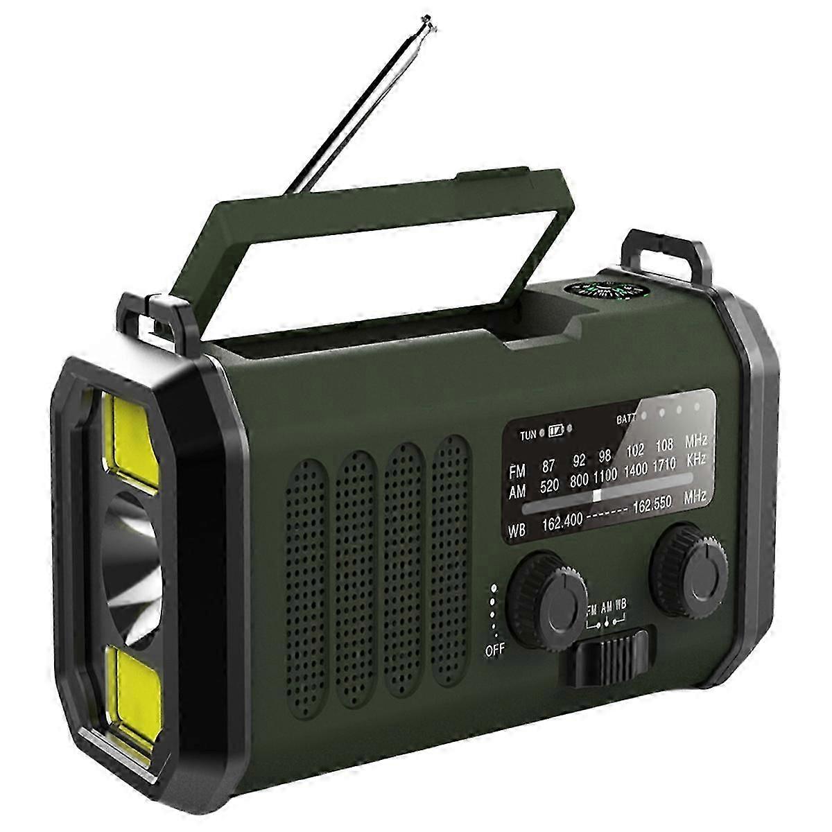 Radio multifonctionnelle à manivelle Urgence extérieure FM/AM/ Charge solaire Éclairage Flashlig portable