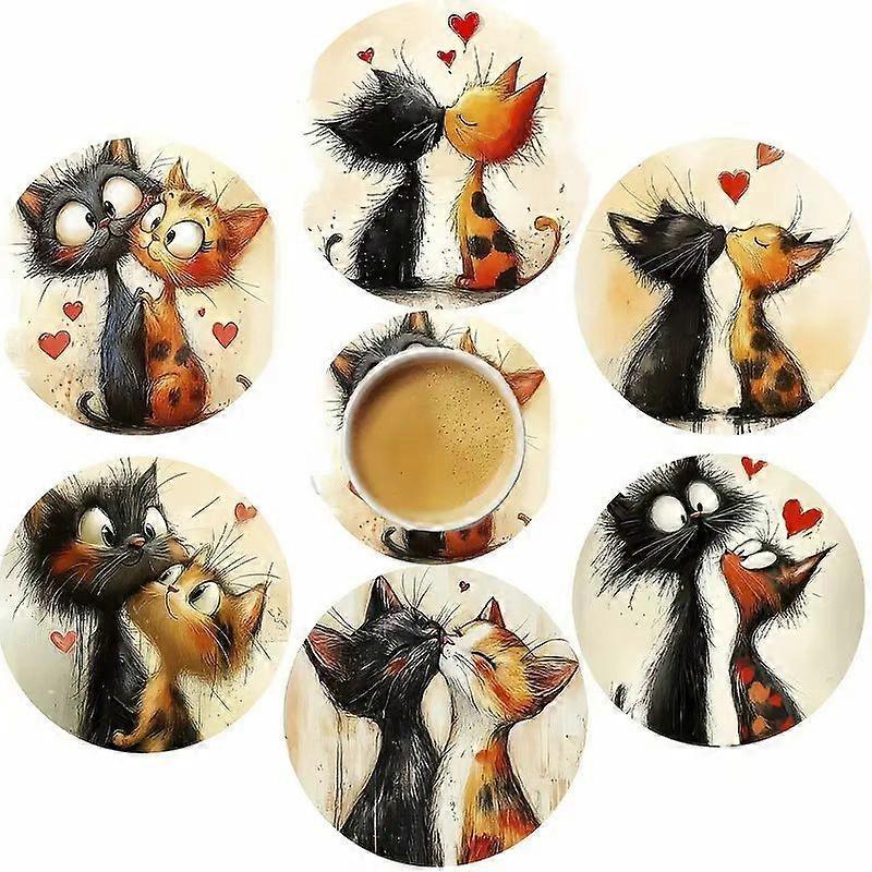 Non-slip absorbent heat-insulating placemats teapot coffee coasters ins style cat wooden coasters