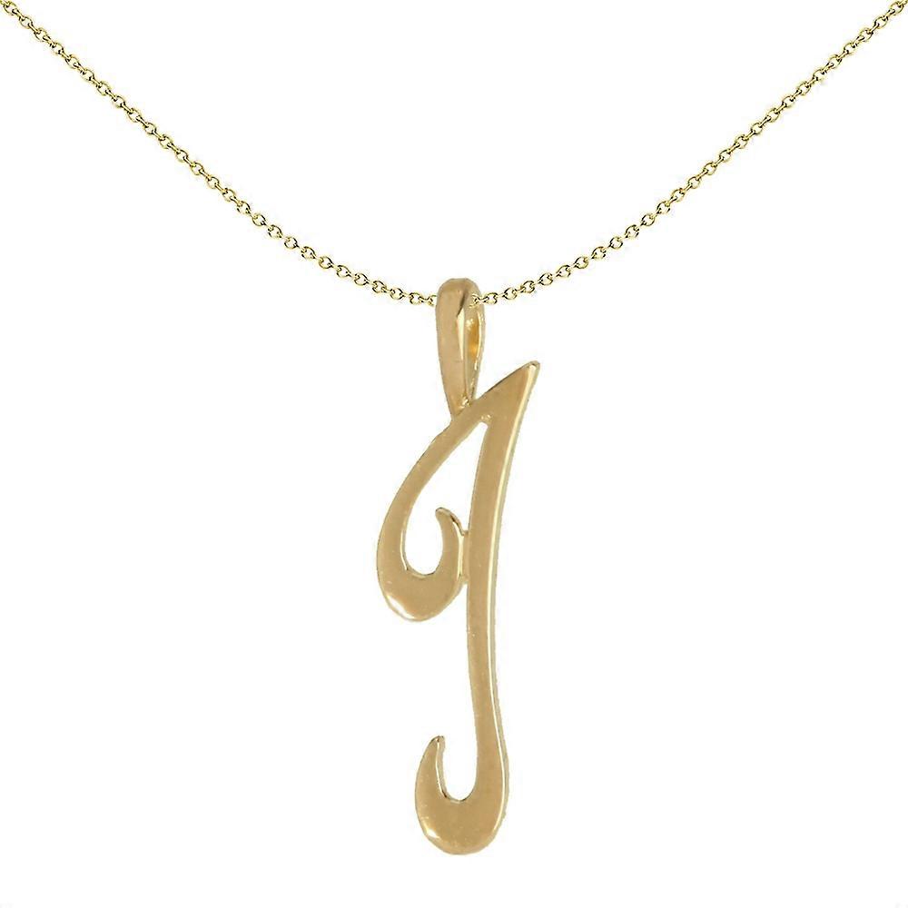 Jewelco London Solid 9ct Yellow Gold Script Identity Initial Pendant Letter I