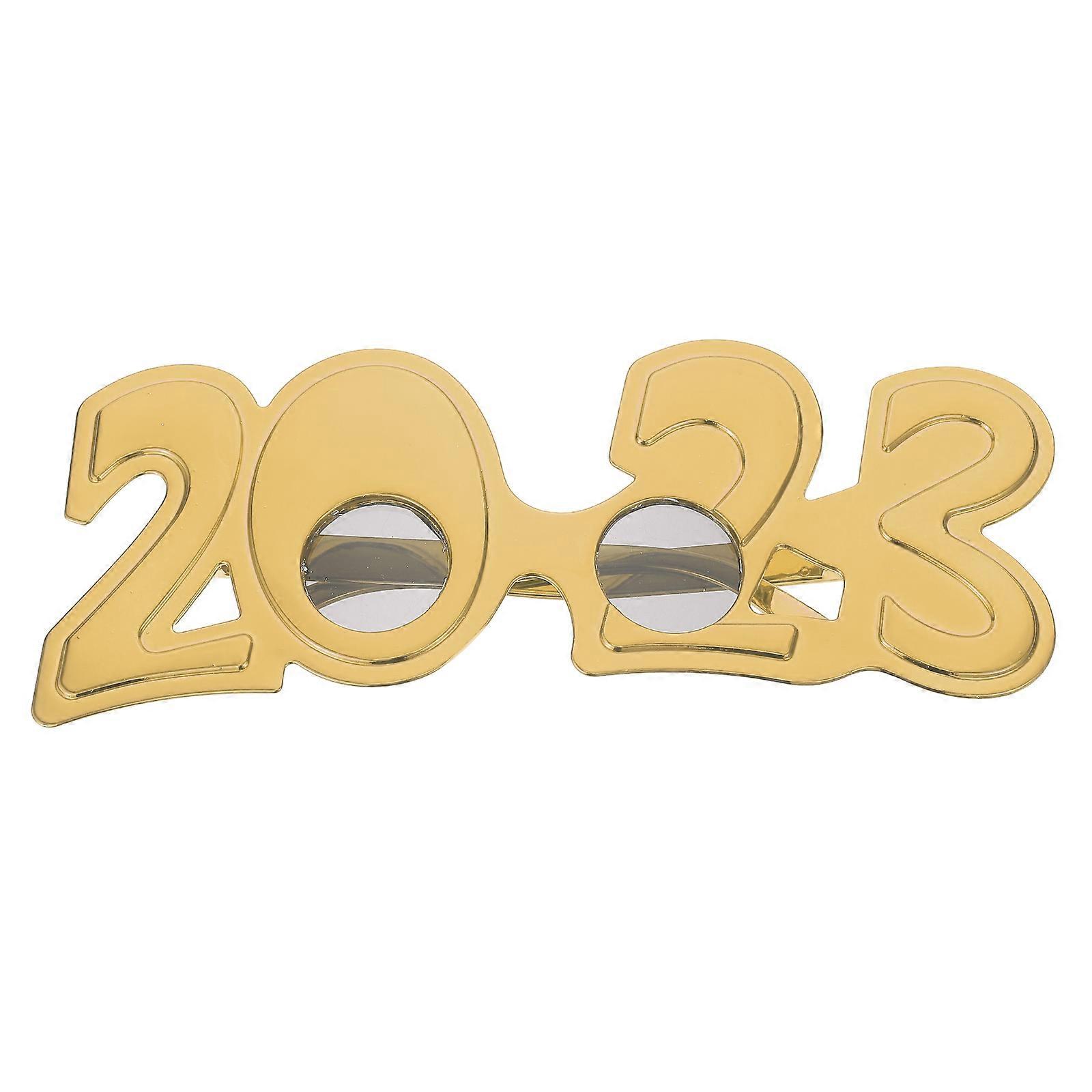 Golden Round Party Glasses 2023 Photo Booth Prop For New Year Celebrations 1Pack