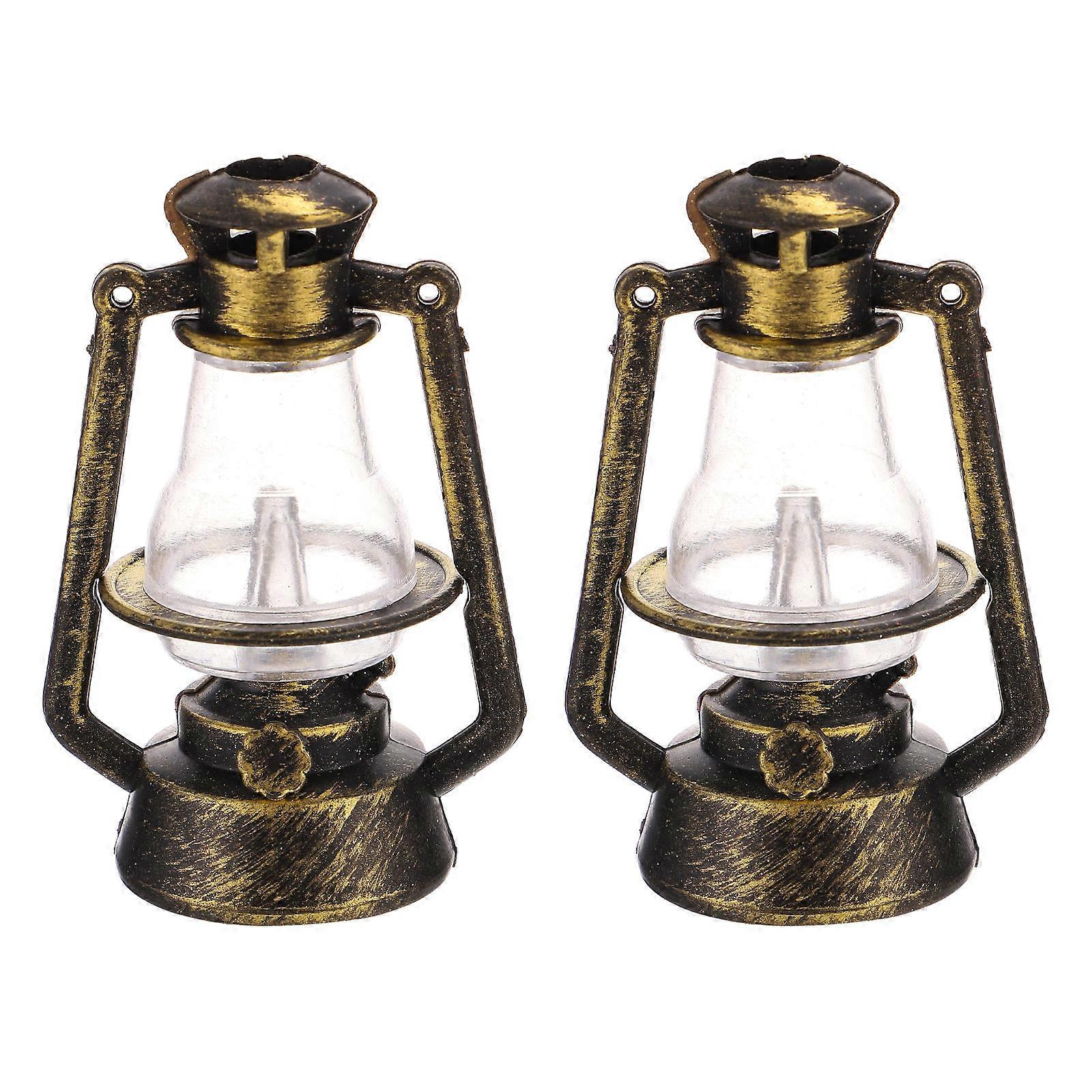 Miniature Kerosene Lamps Dollhouse Furniture Pp Photography Props for Desktop Decor 2Pcs