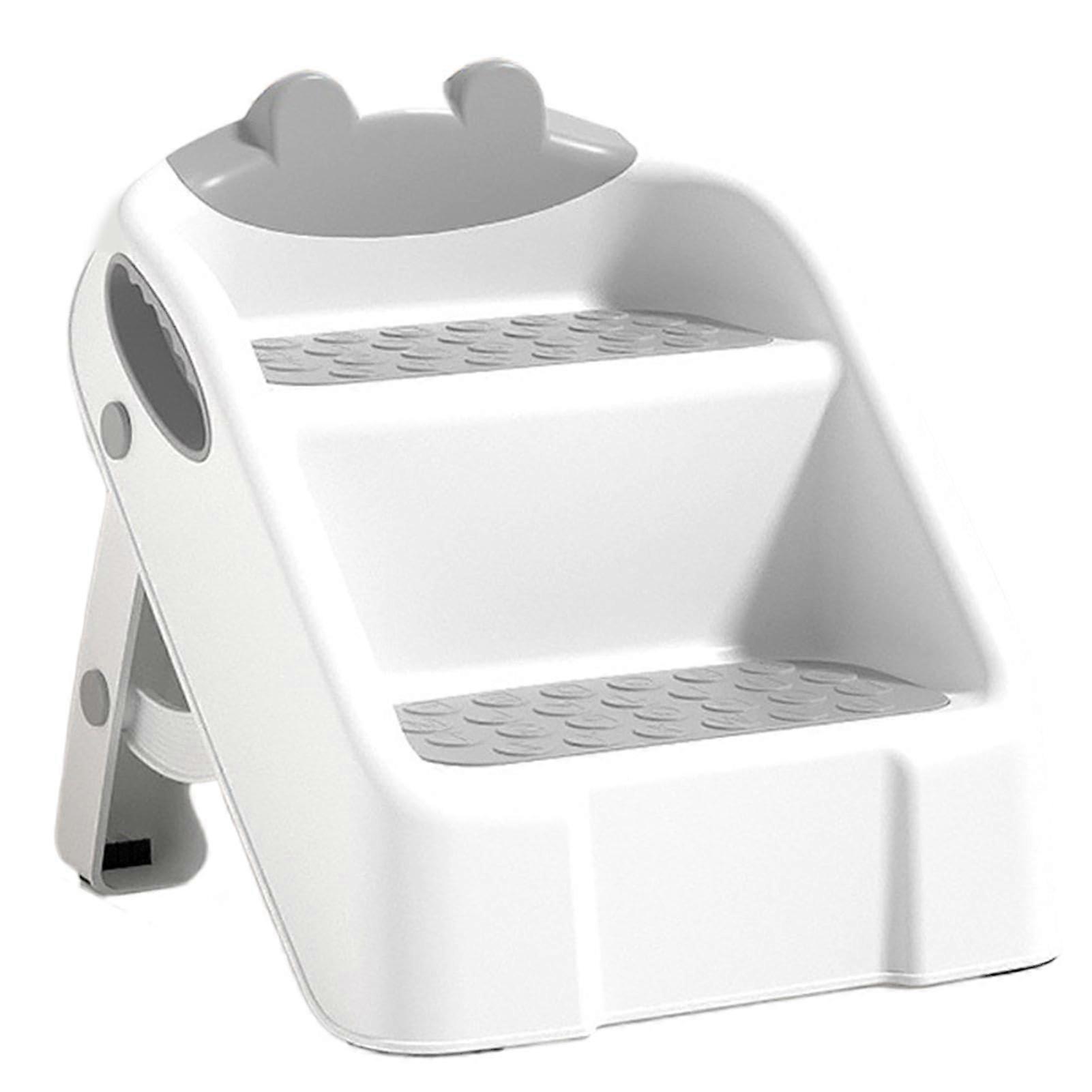 2 Step Stool for Kids Foldable NonSlip White PP Stool for Sink, Counter Shelf Grey