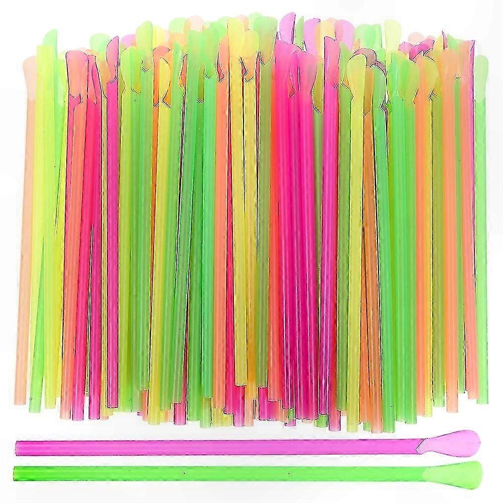 ماصات يمكن التخلص منها مع ملعقة مدمجة للمشروب والثلج ، 400 قطعة