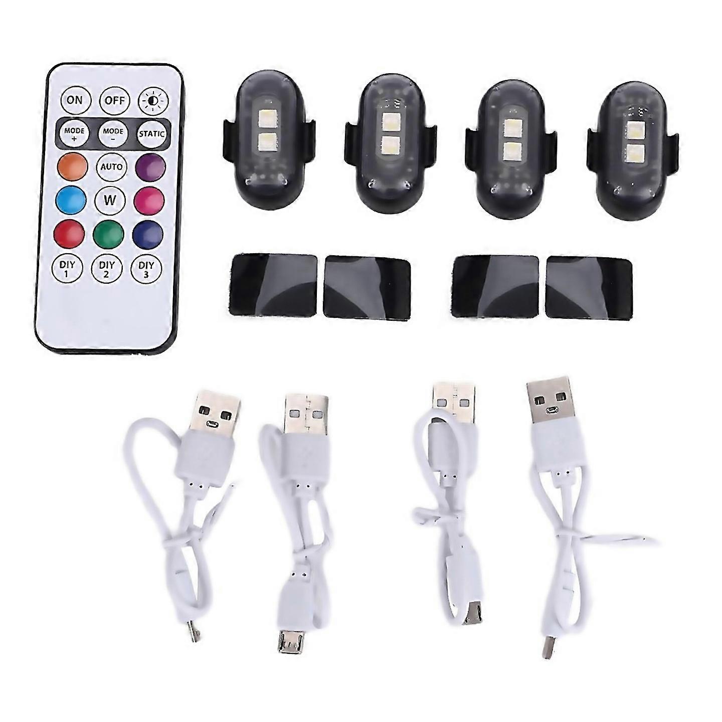 For 4pcs Wireless Led Strobe Lights With Remote Control 8 Colors Usb Charing Waterproof Warni