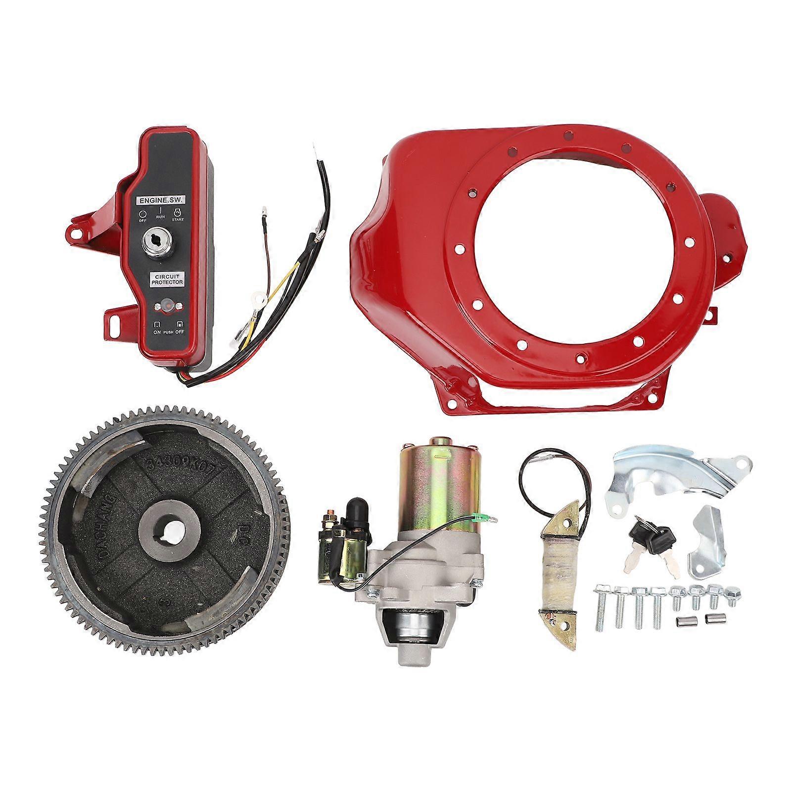 Electric Start Kit Smoother Start Switch Starter Motor Ignition Flywheel Cover for GX160 GX200 5.5HP 6.5HP 4 Stroke Engines