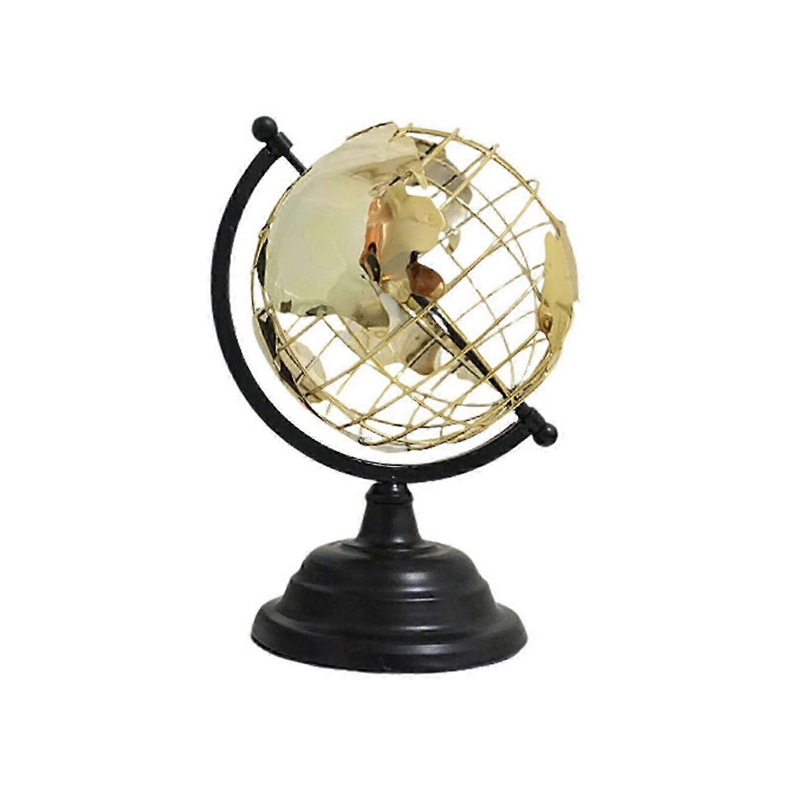 Modern Metal World Globe Sculpture with Open Frame and Gold Base for Home Office Decoration M