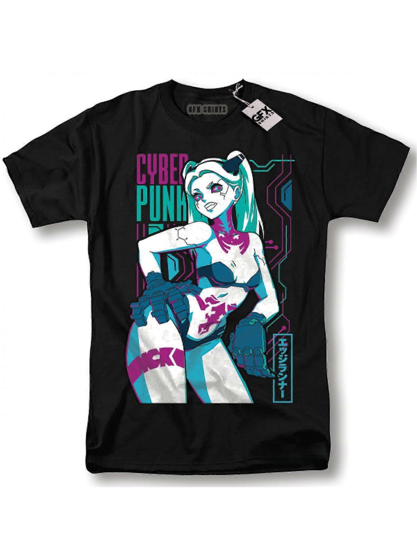 Cyberpunk Edgerunners 277 Anime Lucy Graphic Tee - een zwart boheems shirt met ronde hals en levendige neonafbeeldingen, ontworpen voor -JEYUO197