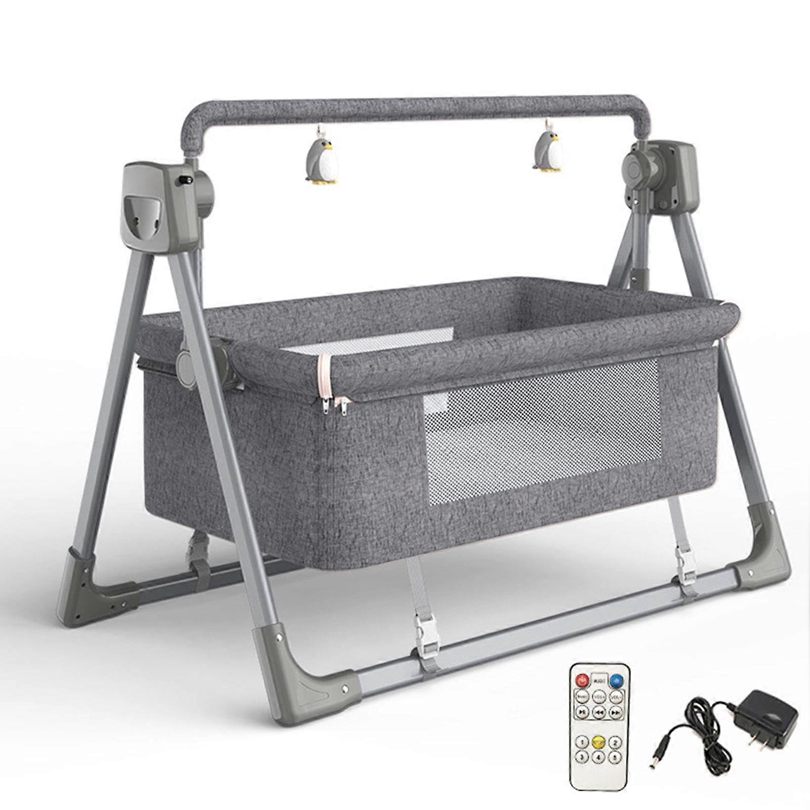 Electric Bassinet CoSleeping Bedside Crib, Infant Sleeper, Foldable Cot, Grey, Bluetooth 5 Remote Swaying Gears