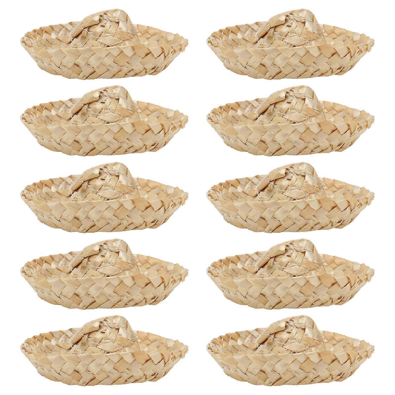 Mini Hats Straw Woven Pointed Witch Hats for Decor 10Pcs Khaki