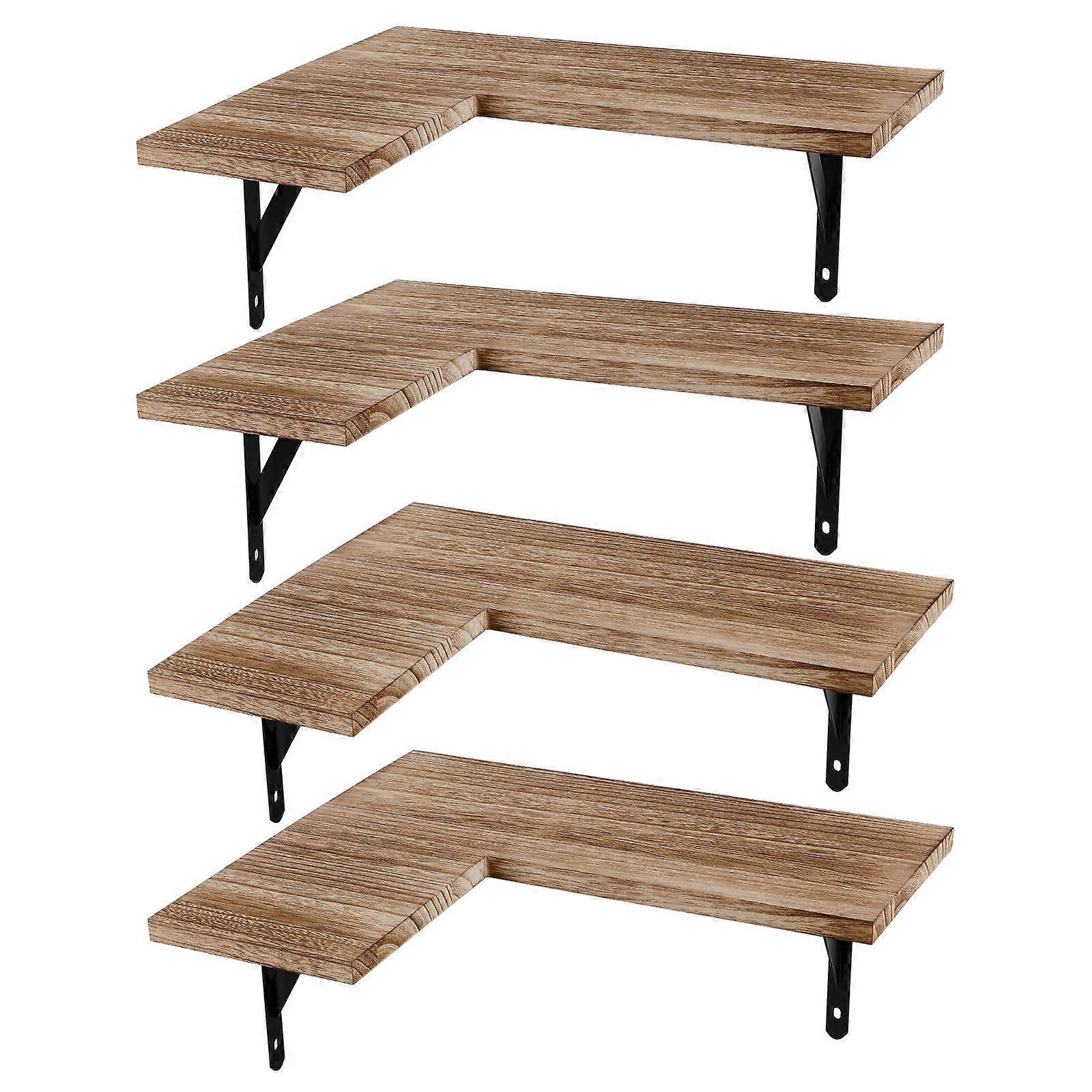Wall Mounted Shelves Corner Floating Shelf Wood Display Stand Home Decoration Burnt Color 40.00X29.00X15.00CM Adjustable Position 4Pcs