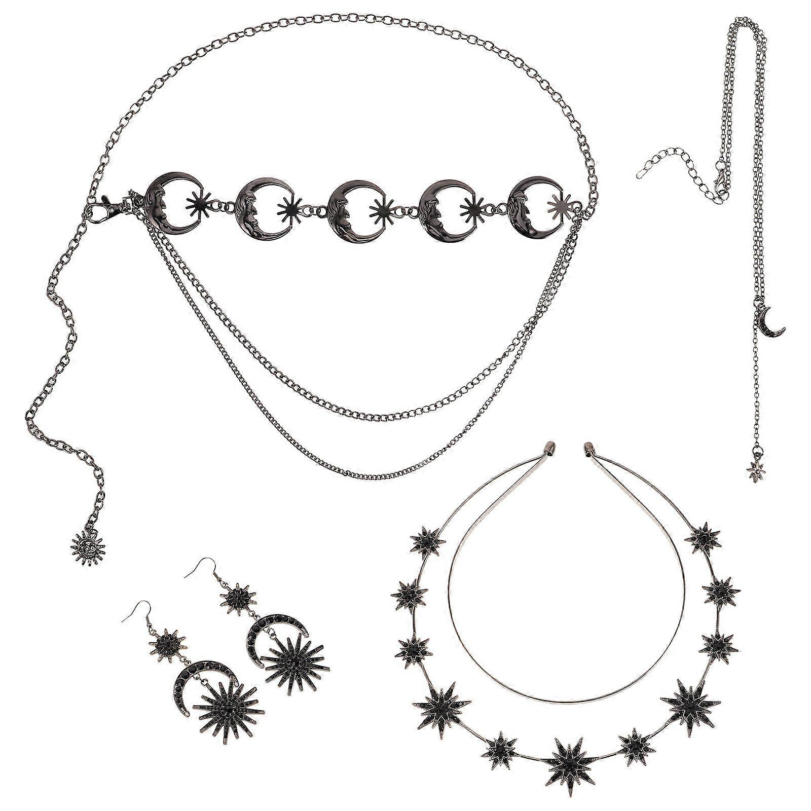 Gothic Moon Necklace and Earrings Set for Party Decorations 4Sets