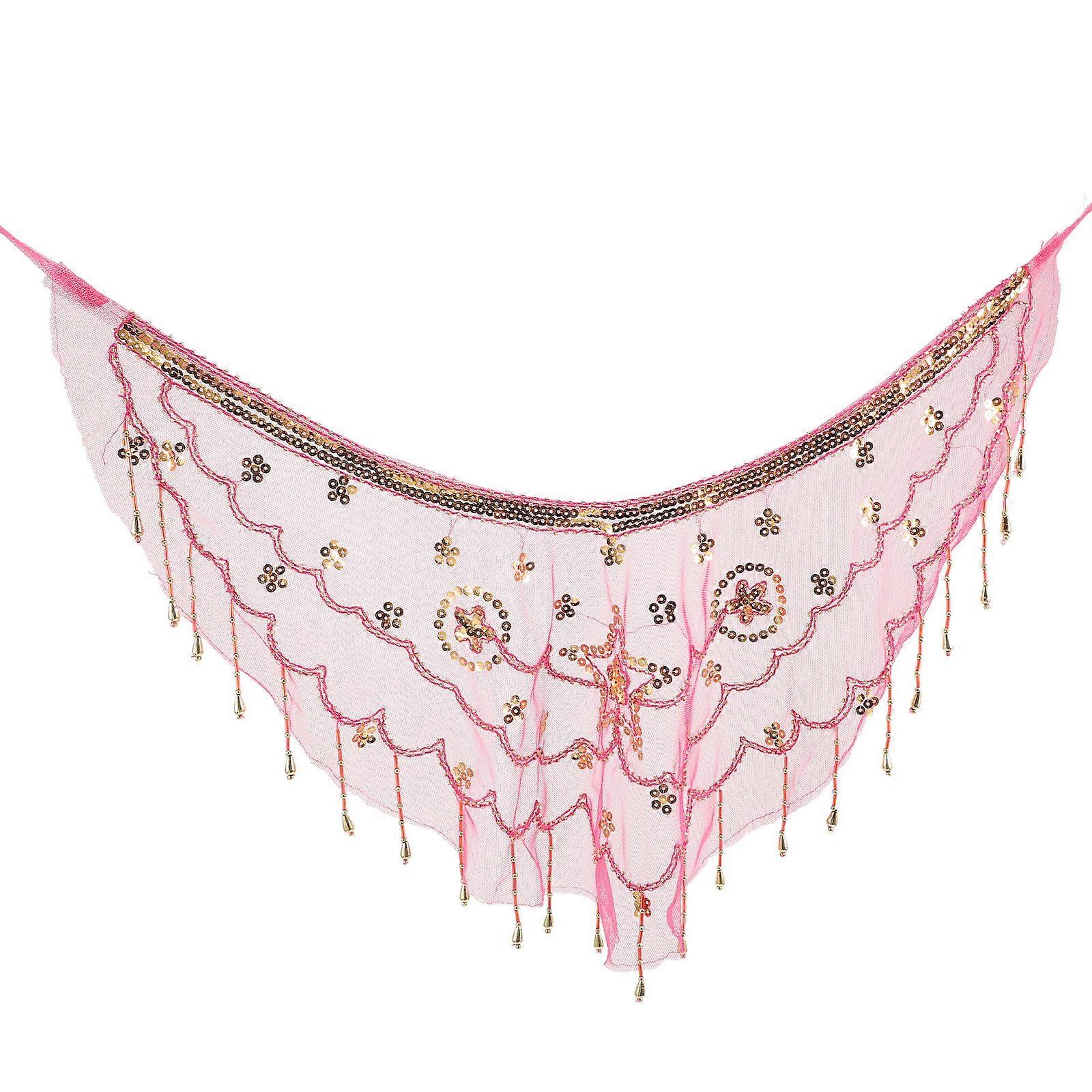 Belly Dance Garment Accessory For Women Featuring Rosy Color And Mesh Fabric With Beading 1 Pcs