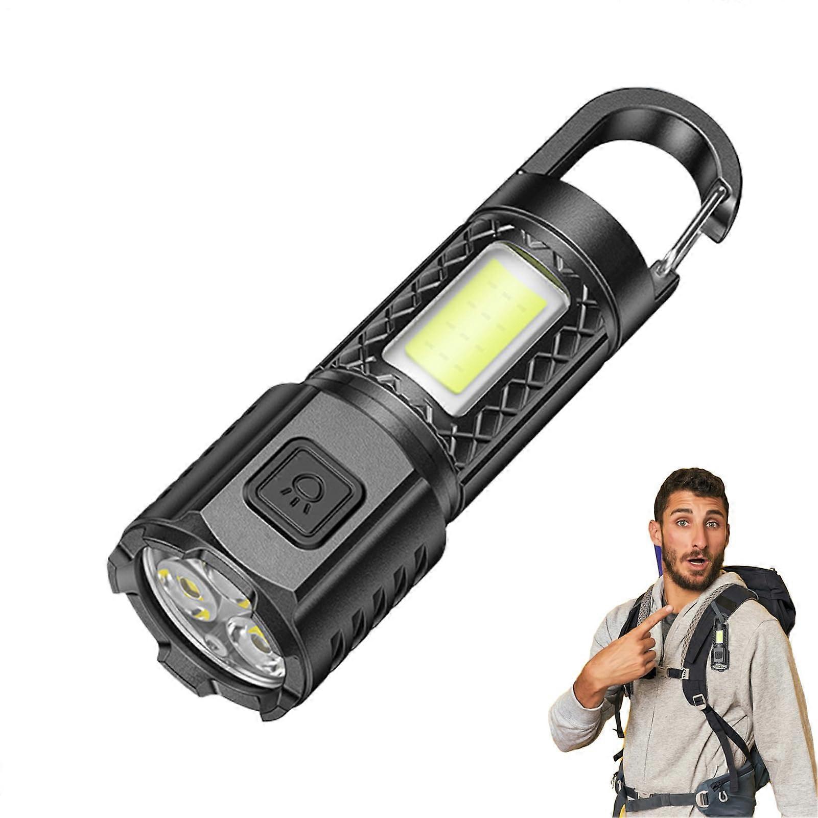 LED Flashlight Rechargeable ABS 2.8x8.9cm Bright Adjustable Beam Carry Hook Hiking Camping Outdoor Use Long Runtime