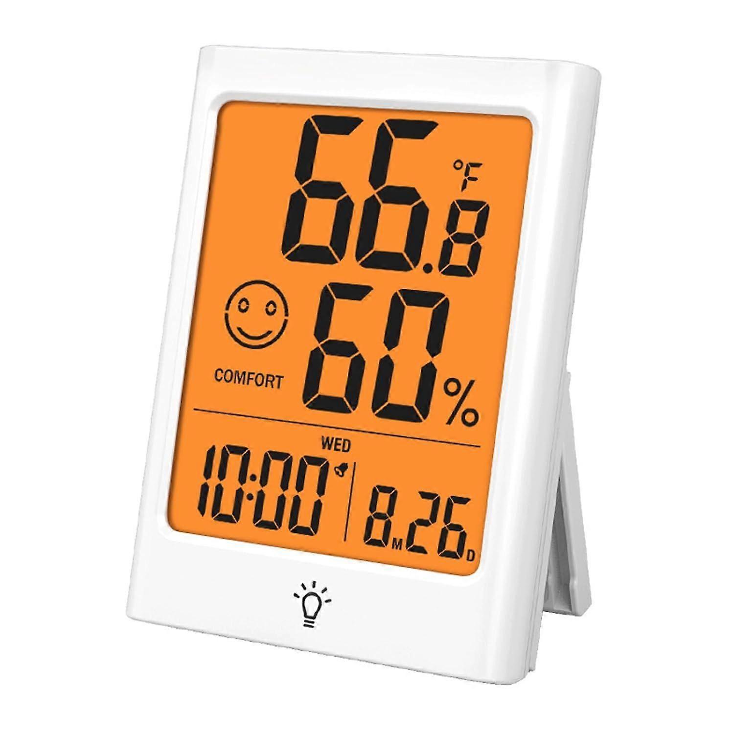 Digital Indoor Thermometer & Humidity Monitor, Smart Room Gauge with Backlight, Comfort Indicator, Max/Min Records, Time, Calendar, Alarm, C/F Switch 