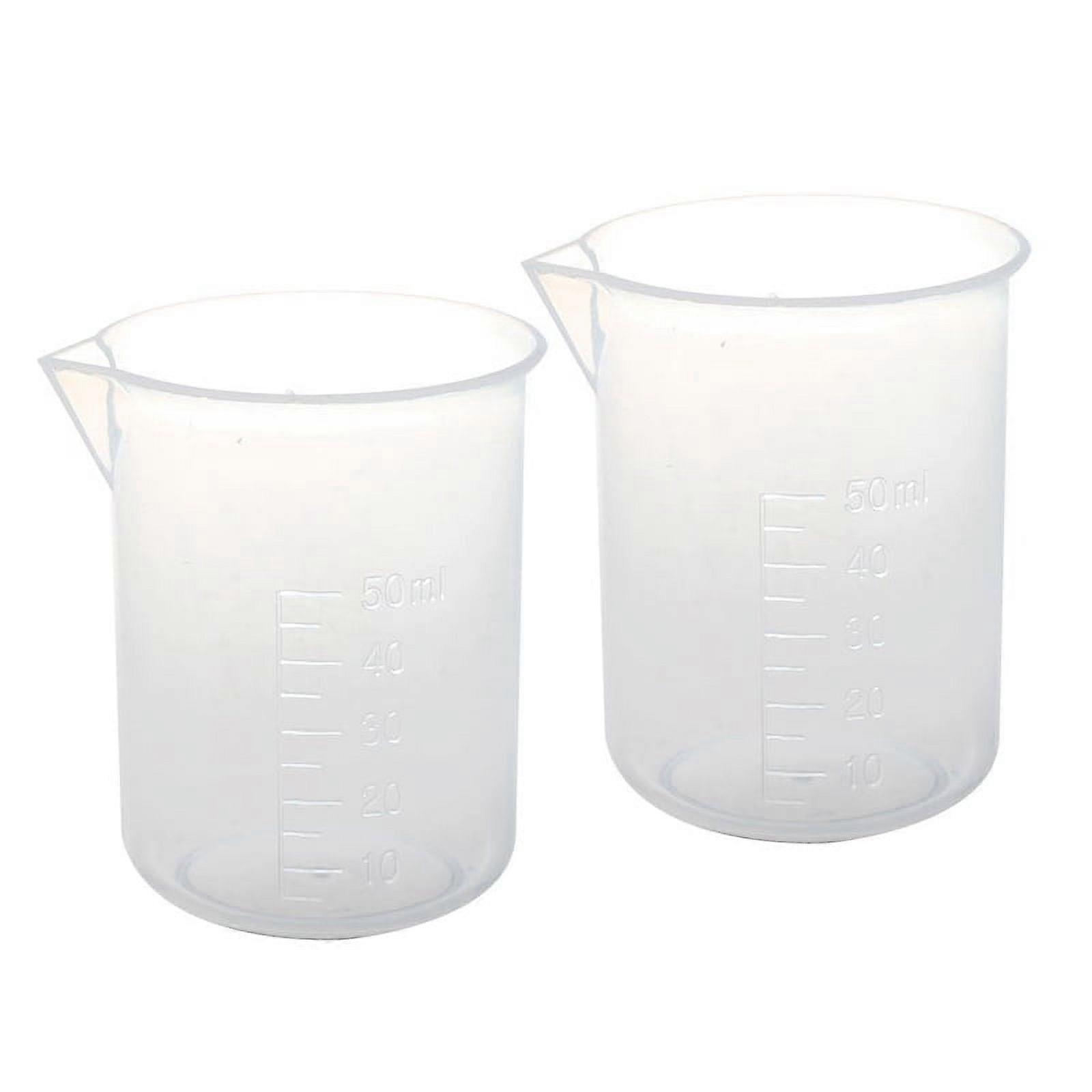 2 pcs 50 ml laboratory plastic water liquid measuring cup Transparent