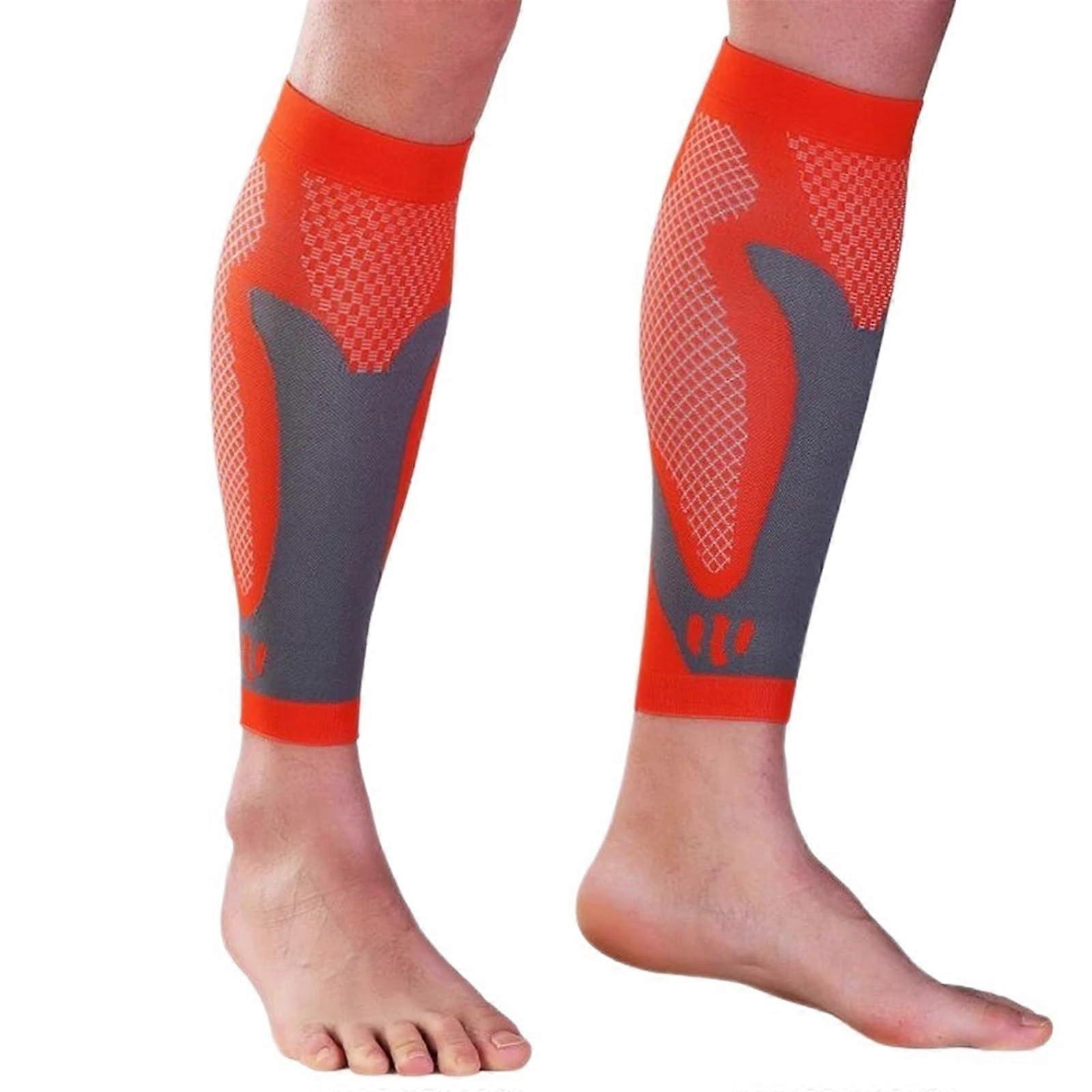 Calf Compression Sleeves Unisex Footless Running Leg Sleeve Support For Injury Recovery, 1 Pair, Size XL, Orange