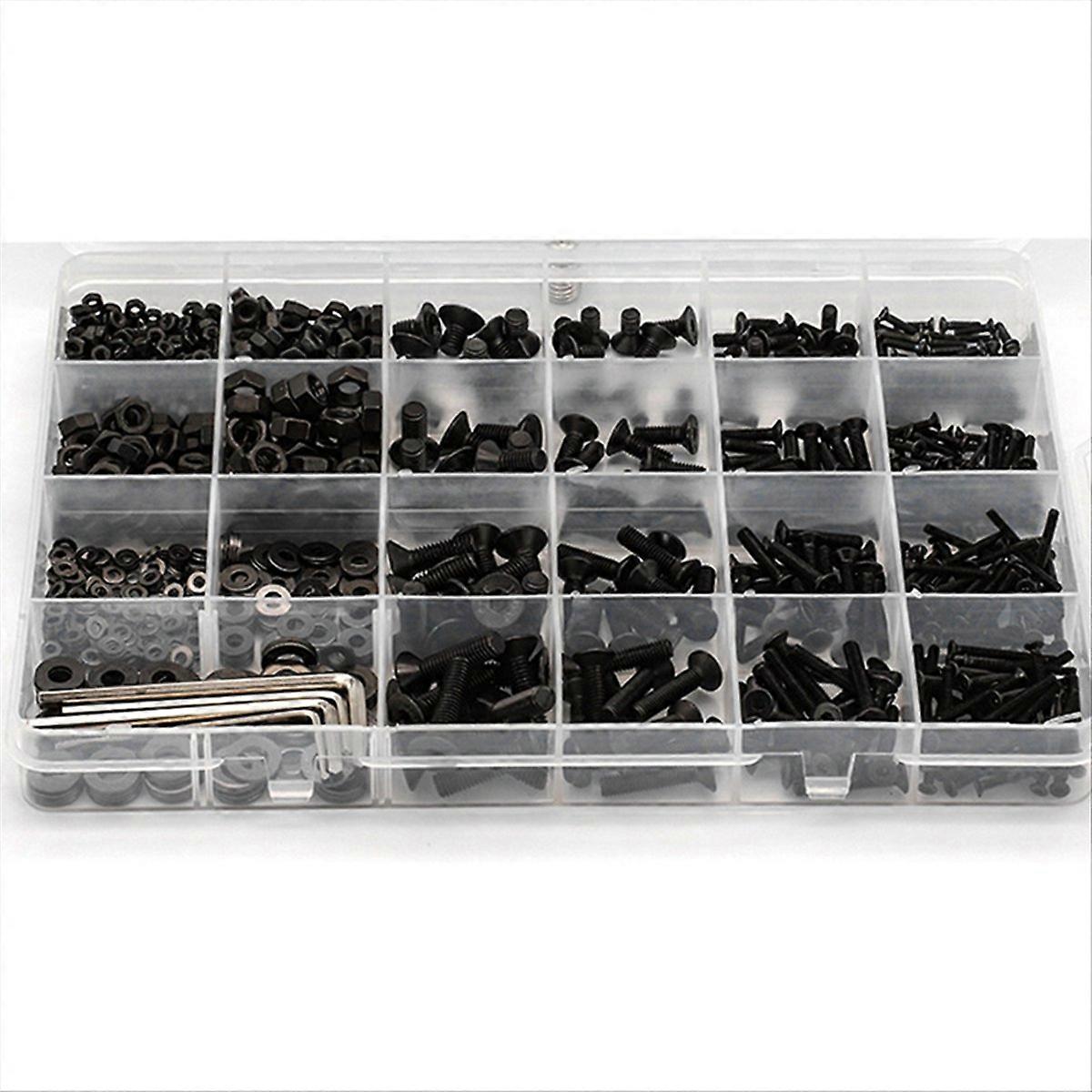 Flat Head Hex Socket Cap Screw Kit Carbon Steel Countersunk Head Bolt Screw Nut Assortment Kit