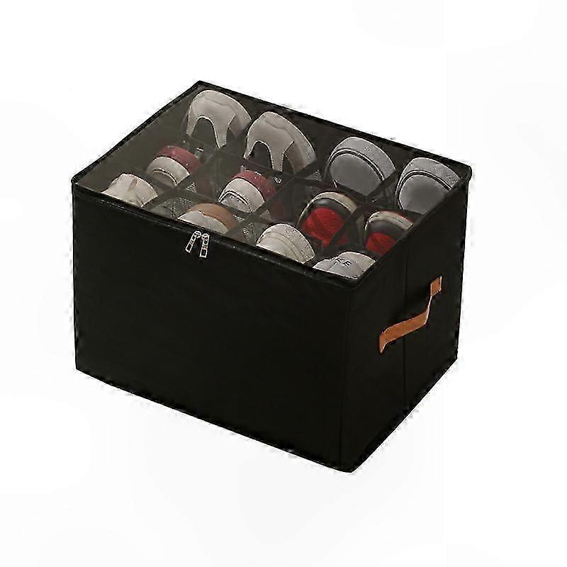 Foldable Fabric Shoe Storage Box with Clear Lid and Adjustable Dividers for Sneakers Loafers Sandals Organization Solution