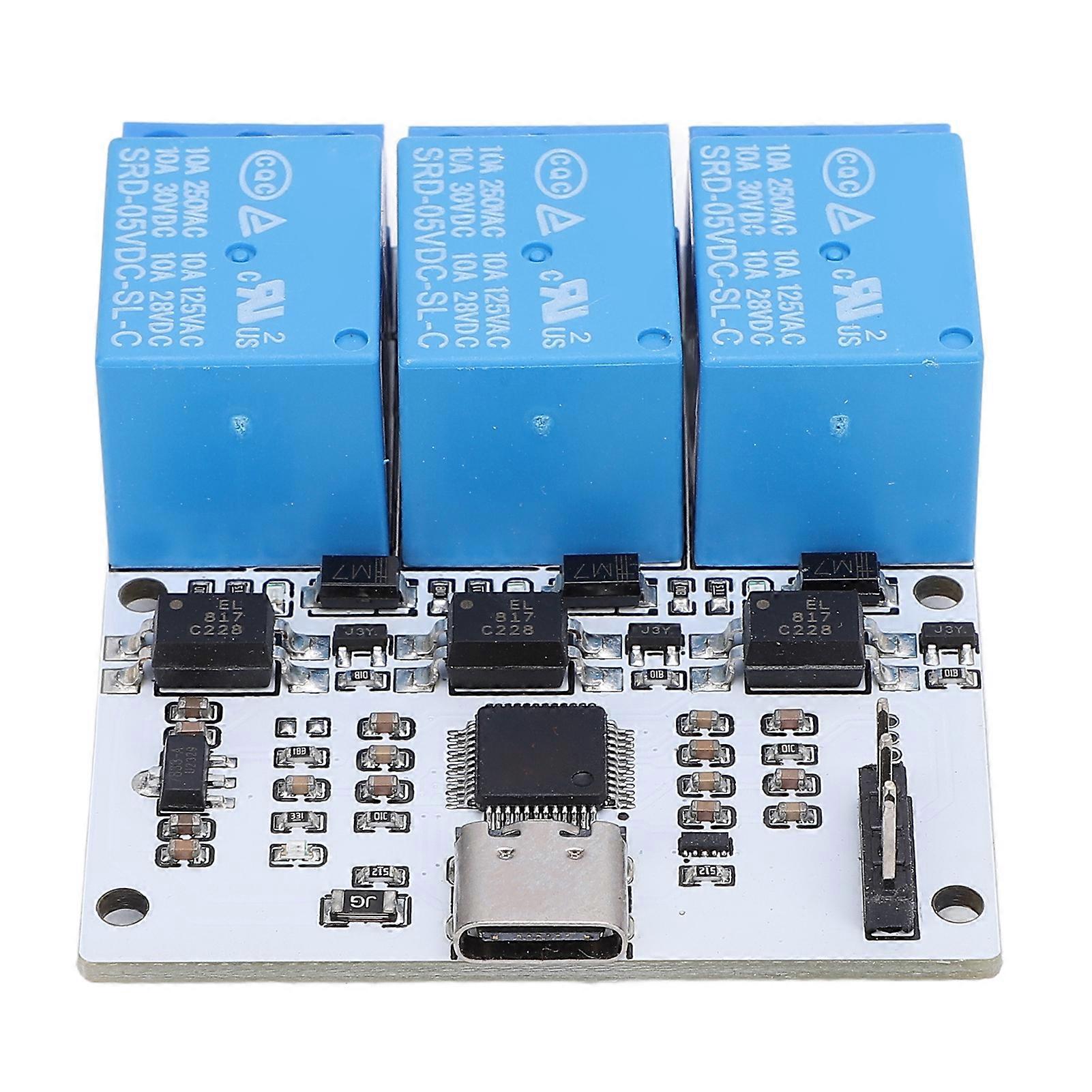 USB Relay Module 3 Channel Type C to Serial Port Control Relay Module with Overcurrent Optocoupler Protections 